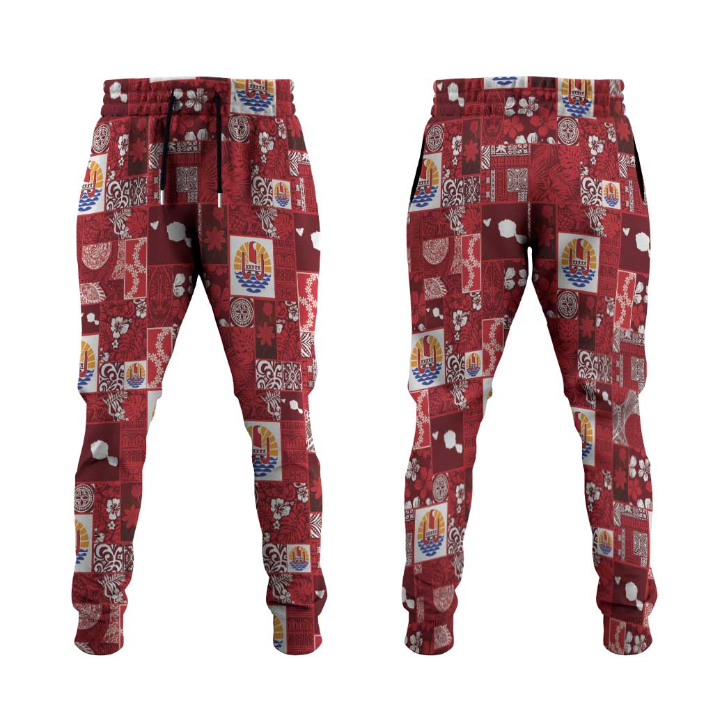 Tahiti Oaoa I Teie Noera Jogger Pants Pacific Patchwork Xmas Vibes LT9 Red - Polynesian Pride