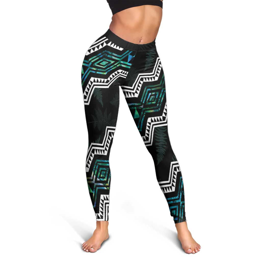Taniko Aotearoa Mix Paua Shell Leggings Niho Taniwha Turquoise Glitter - Polynesian Pride