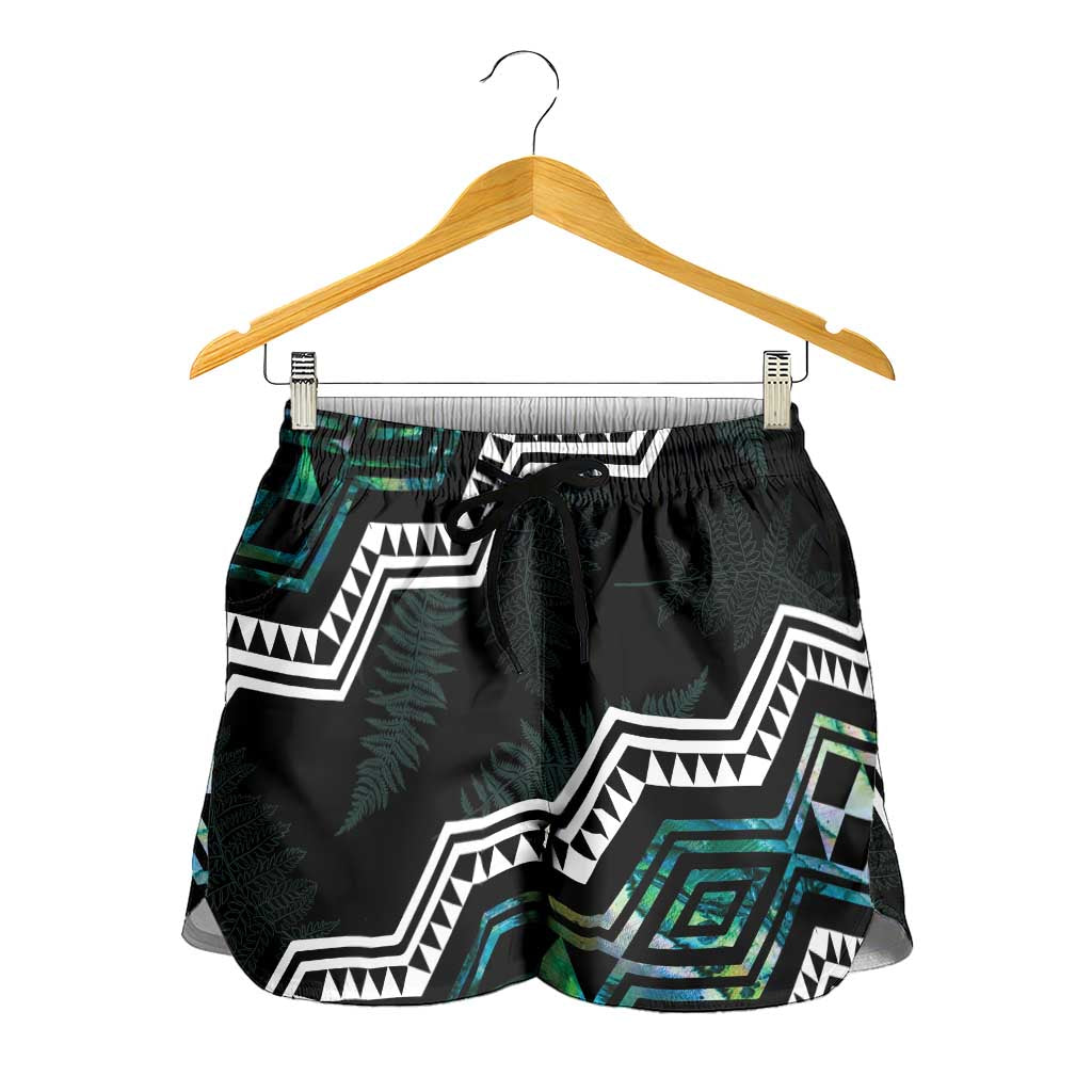 Taniko Aotearoa Mix Paua Shell Shorts for Women Niho Taniwha Turquoise Glitter - Polynesian Pride