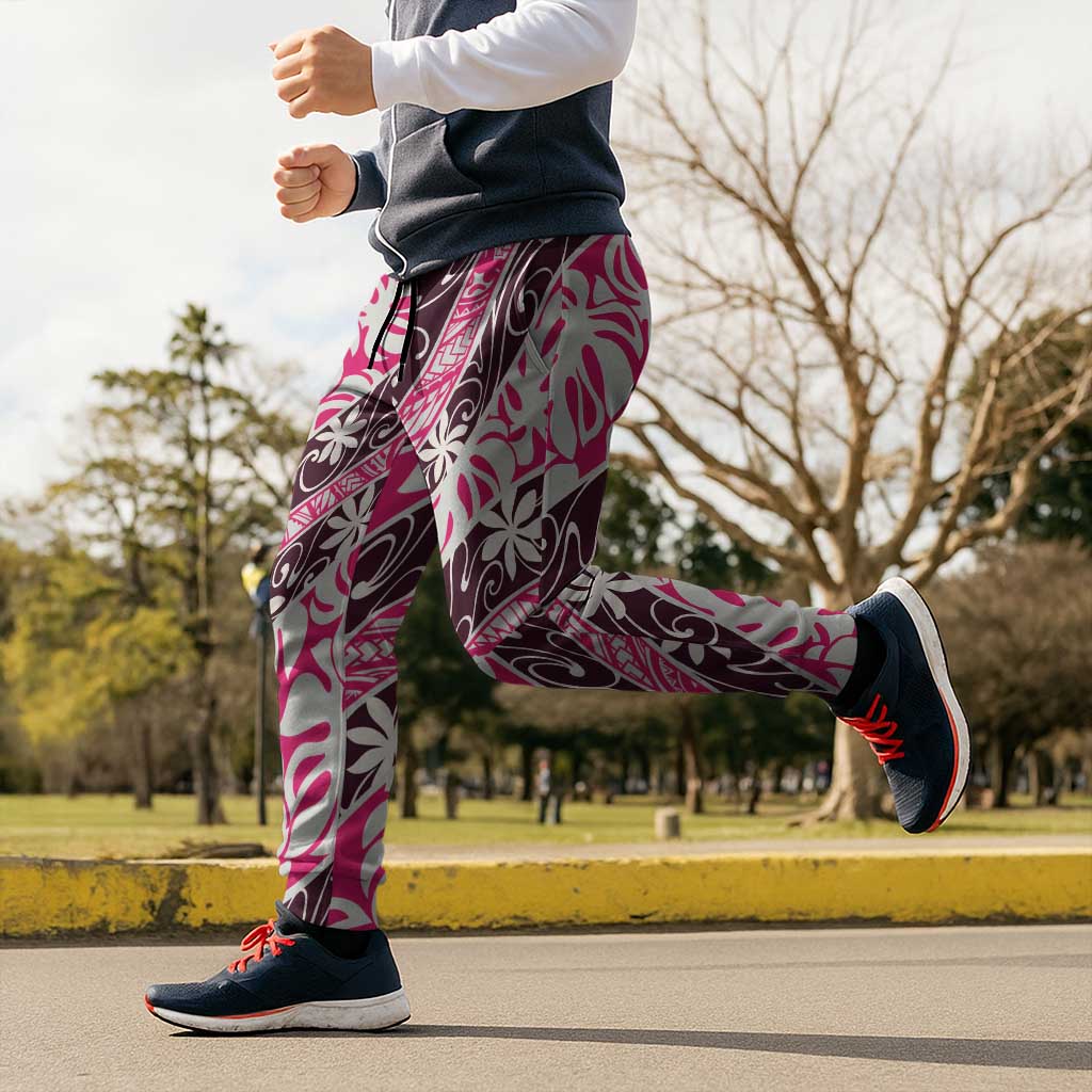 Tarona Tahiti Tiare Monstera Jogger Pants Polynesian Pattern Curve Style - Polynesian Pride