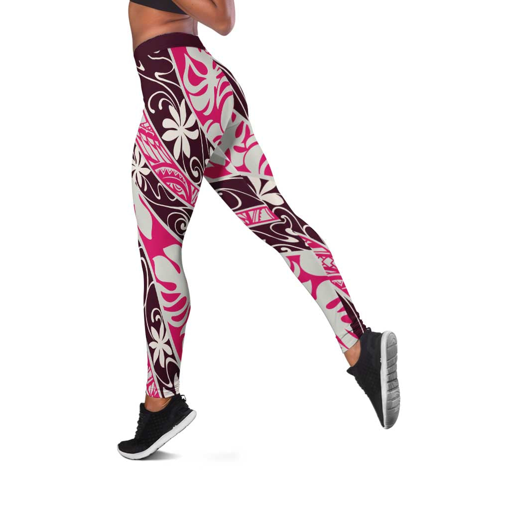Tarona Tahiti Tiare Monstera Leggings Polynesian Pattern Curve Style - Polynesian Pride