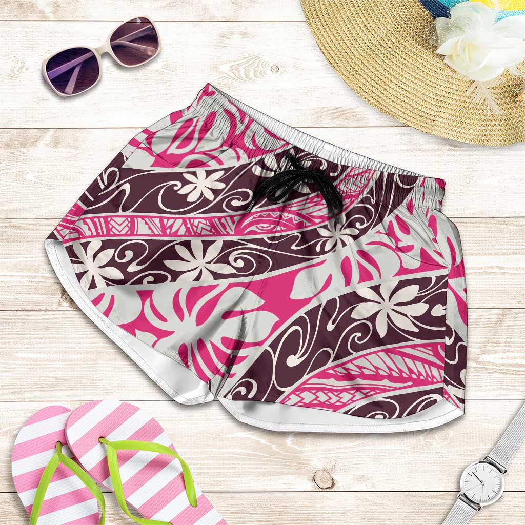 Tarona Tahiti Tiare Monstera Shorts for Women Polynesian Pattern Curve Style - Polynesian Pride