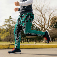 Teal Niho Taniwha Mix Poutama Jogger Pants Unique Taniko Aotearoa - Polynesian Pride
