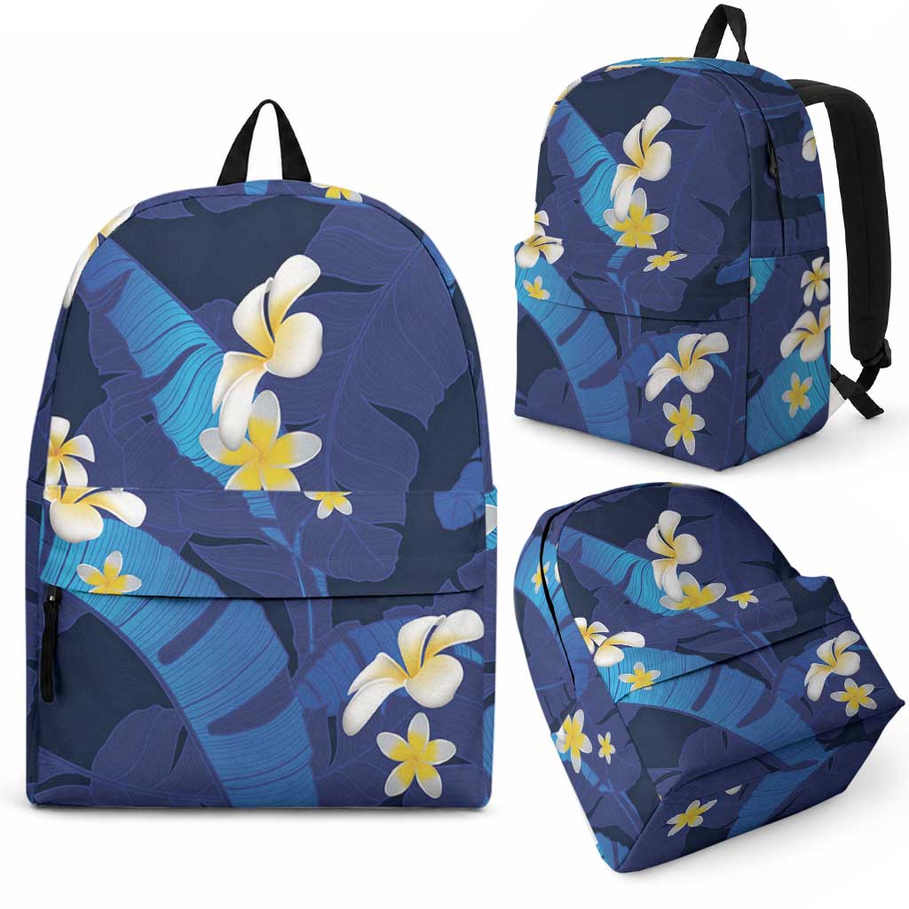 Teal Purple Banana Leaf Hawaii Backpack Lau Maia Plumeria Tropical Summer Vibes