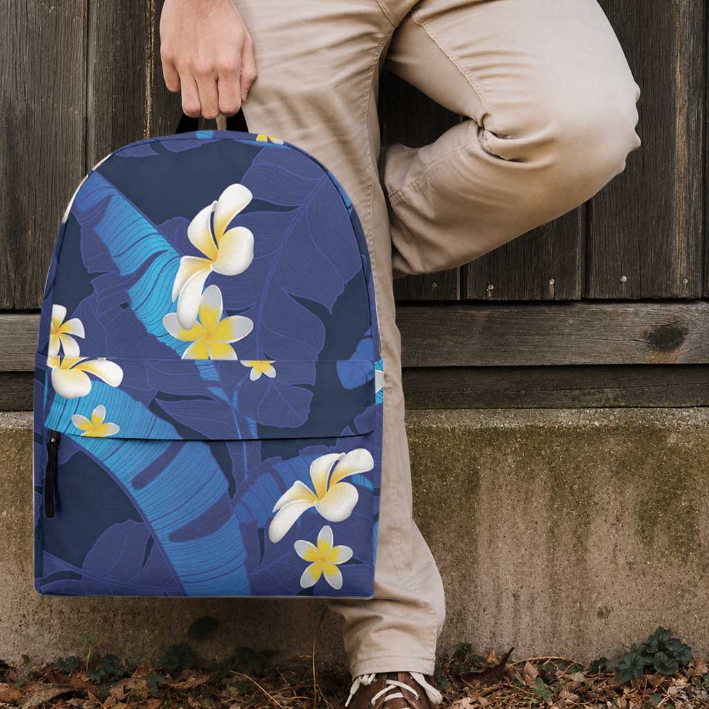 Teal Purple Banana Leaf Hawaii Backpack Lau Maia Plumeria Tropical Summer Vibes