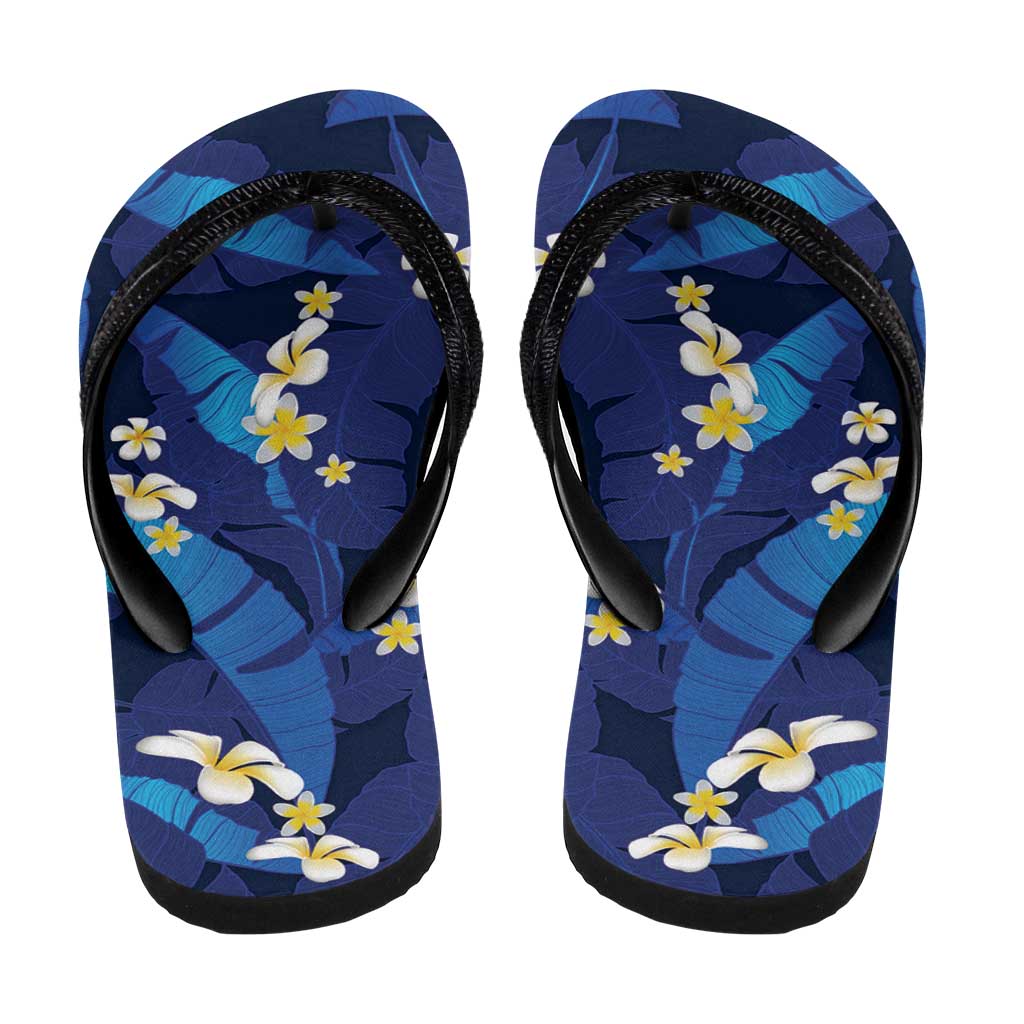 Teal Purple Banana Leaf Hawaii Flip Flops Lau Maia Plumeria Tropical Summer Vibes LT14 - Polynesian Pride