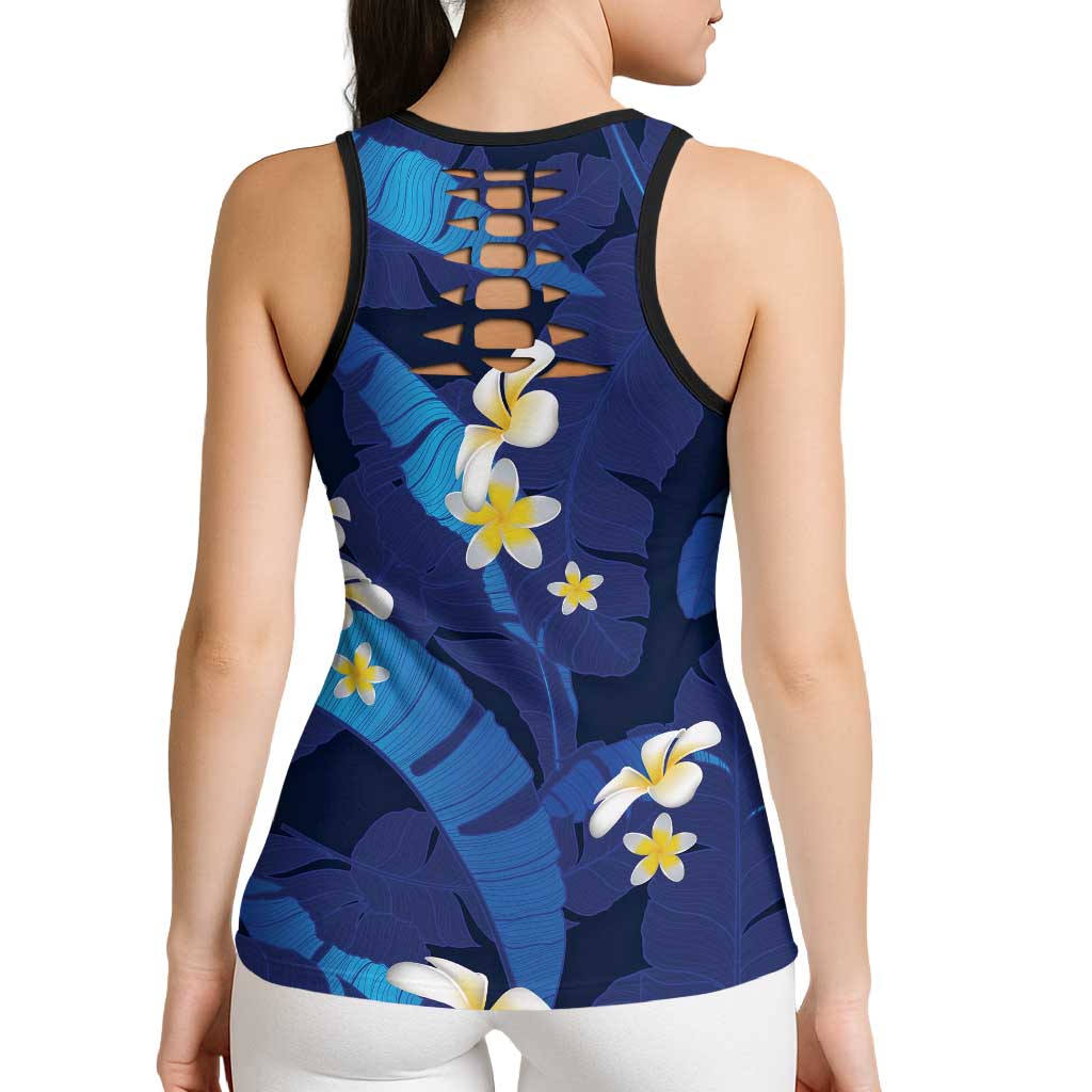 Teal Purple Banana Leaf Hawaii Hollow Tank Top Lau Maia Plumeria Tropical Summer Vibes LT14 - Polynesian Pride