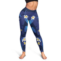 Teal Purple Banana Leaf Hawaii Leggings Lau Maia Plumeria Tropical Summer Vibes LT14 - Polynesian Pride