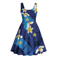 Teal Purple Banana Leaf Hawaii Midi Dress Lau Maia Plumeria Tropical Summer Vibes LT14 - Polynesian Pride