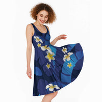 Teal Purple Banana Leaf Hawaii Midi Dress Lau Maia Plumeria Tropical Summer Vibes LT14 - Polynesian Pride