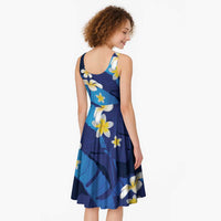 Teal Purple Banana Leaf Hawaii Midi Dress Lau Maia Plumeria Tropical Summer Vibes LT14 - Polynesian Pride