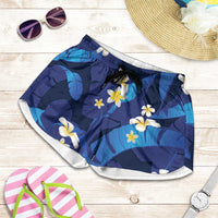 Teal Purple Banana Leaf Hawaii Shorts for Women Lau Maia Plumeria Tropical Summer Vibes LT14 Teal Purple - Polynesian Pride