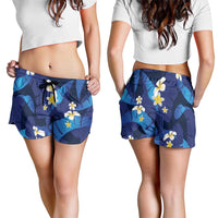 Teal Purple Banana Leaf Hawaii Shorts for Women Lau Maia Plumeria Tropical Summer Vibes LT14 - Polynesian Pride
