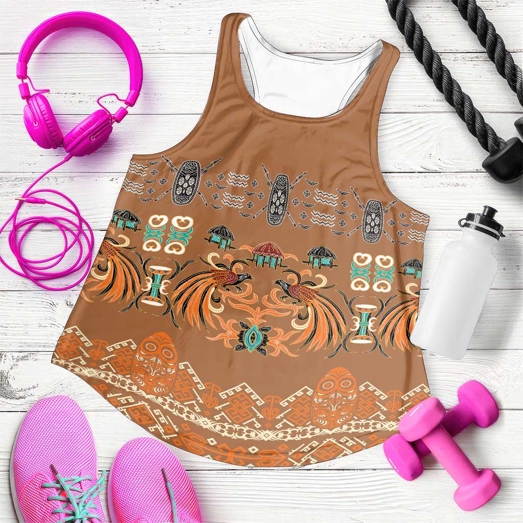 Terracotta Batik Papua-inspired Pattern Women Racerback Tank LT9 Gold - Polynesian Pride