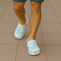 Tiare Tahiti Clogs Shoes Blue Polynesia Motifs - Polynesian Pride