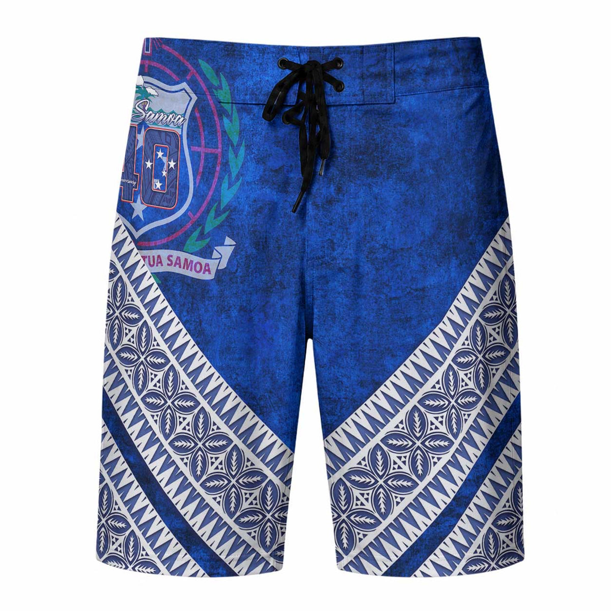 Toa Samoa Rugby Board Shorts 40th Anniversary Samoan Siapo Pattern LT14 Blue - Polynesian Pride