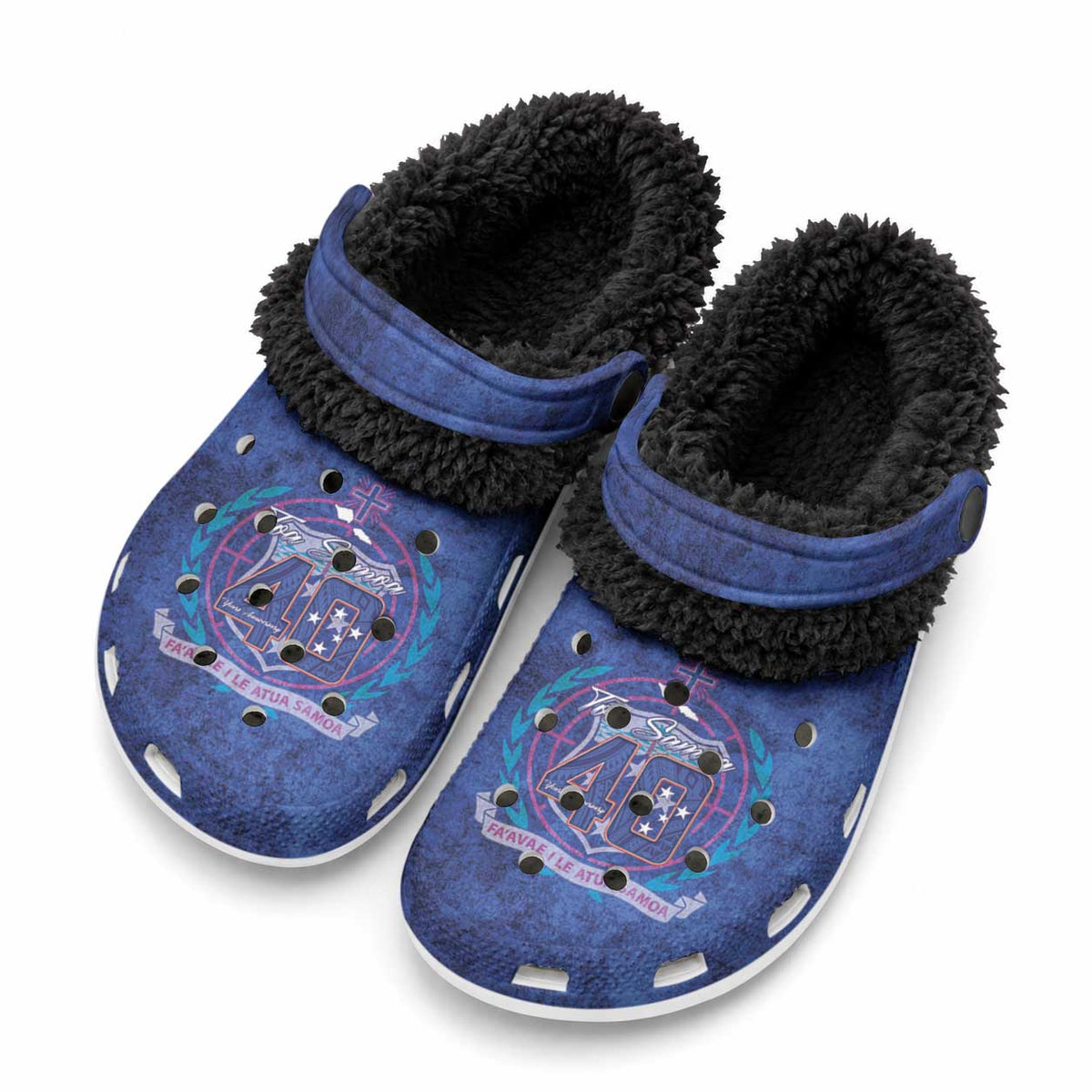 Toa Samoa Rugby Fleece Clogs 40th Anniversary Samoan Siapo Pattern LT14 Blue - Polynesian Pride