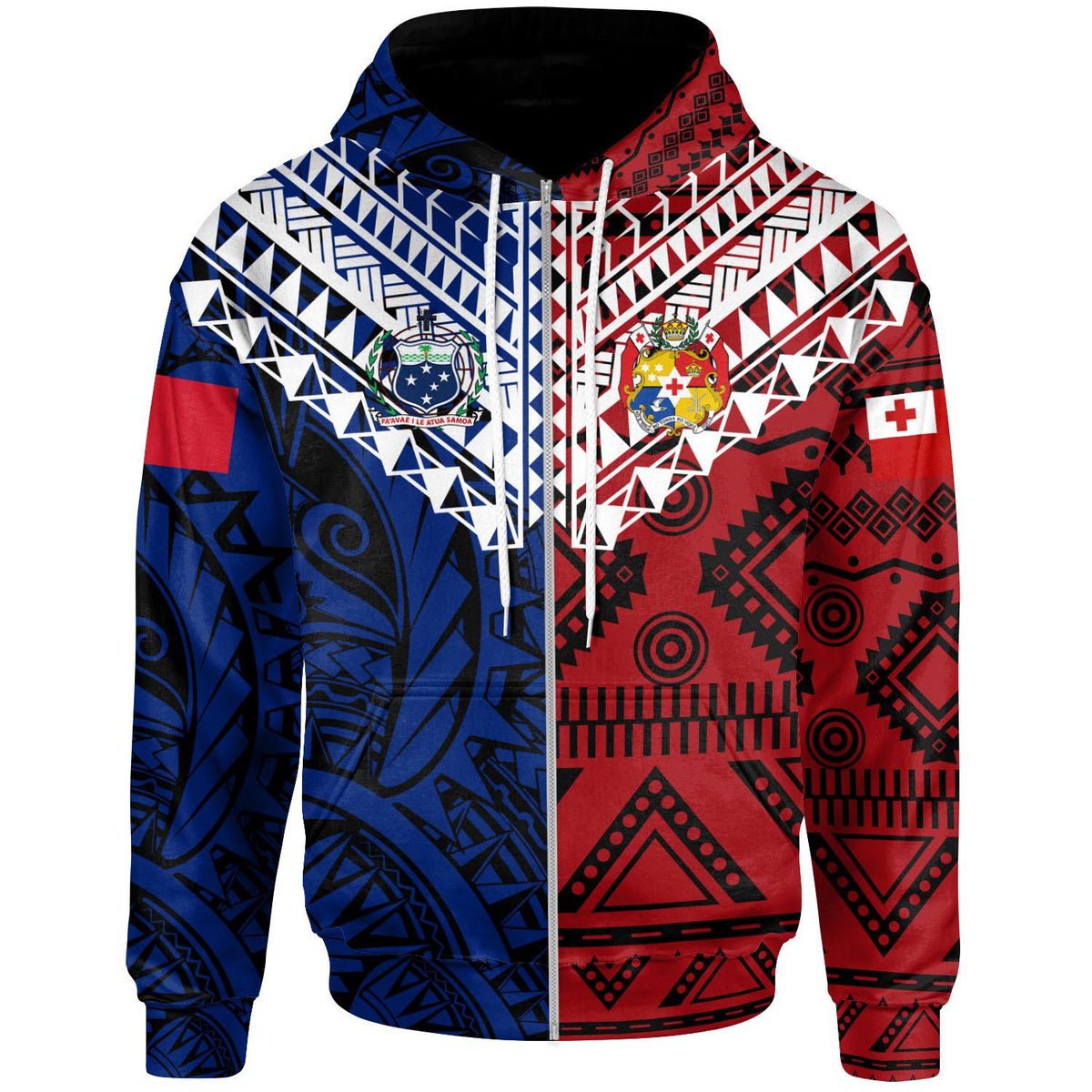 TokoUso Hoodie TokoUso Famili Aiga Zip Hoodie Red - Blue - Polynesian Pride