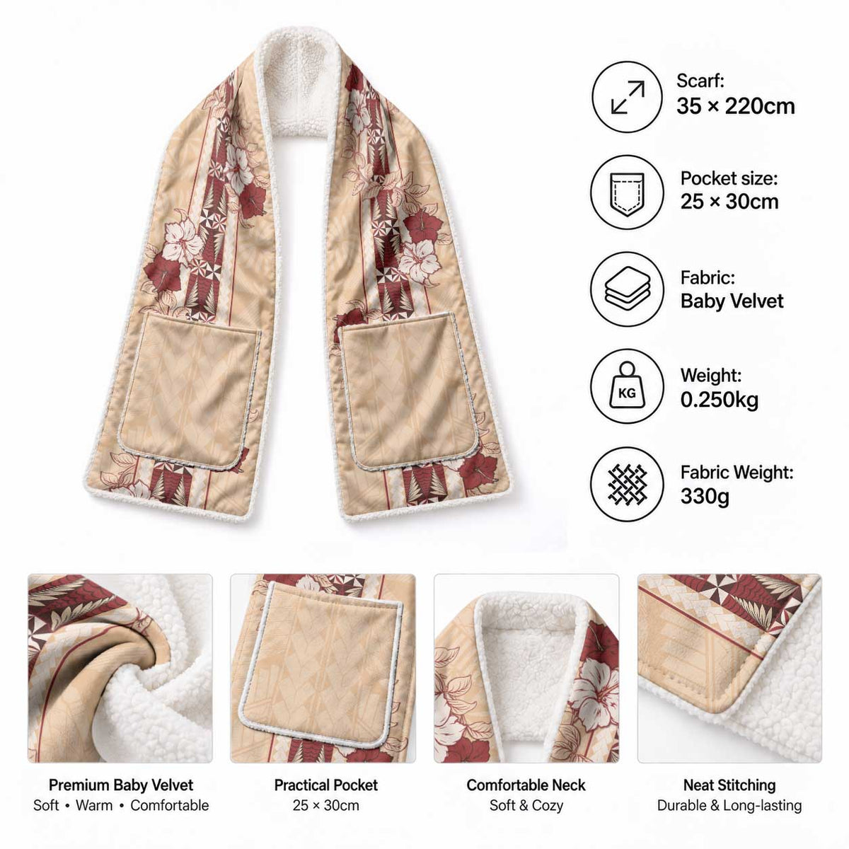 Tonga Language Week Pocket Scarf Hibiscus Tongan Ngatu Pattern LT05 - Polynesian Pride