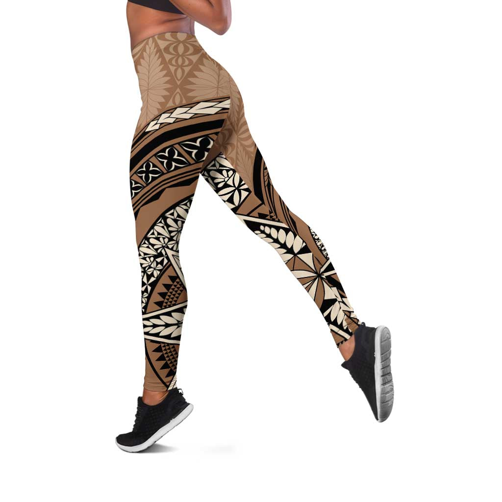 Tonga Ngatu Leggings Tokelau Classic Motifs LT7 Brown - Polynesian Pride