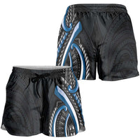 Traditional Art Hawaiian Kakau Tattoos Shorts for Women Blue Color LT03