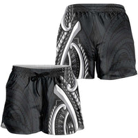 Traditional Art Hawaiian Kakau Tattoos Shorts for Women White LT03 - Polynesian Pride