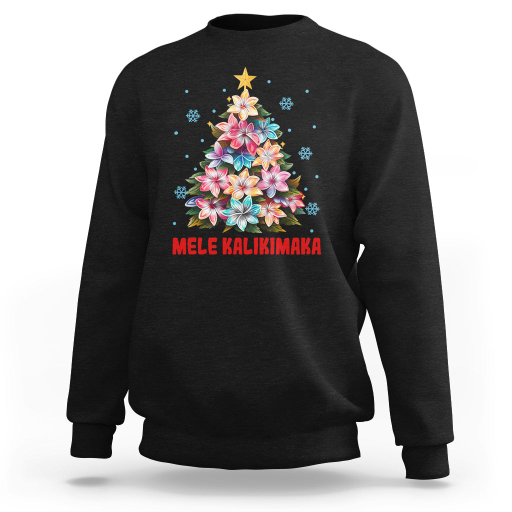 Tropical Hawaiian Plumeria Christmas Tree Mele Kalikimaka Sweatshirt TS02 Black - Polynesian Pride