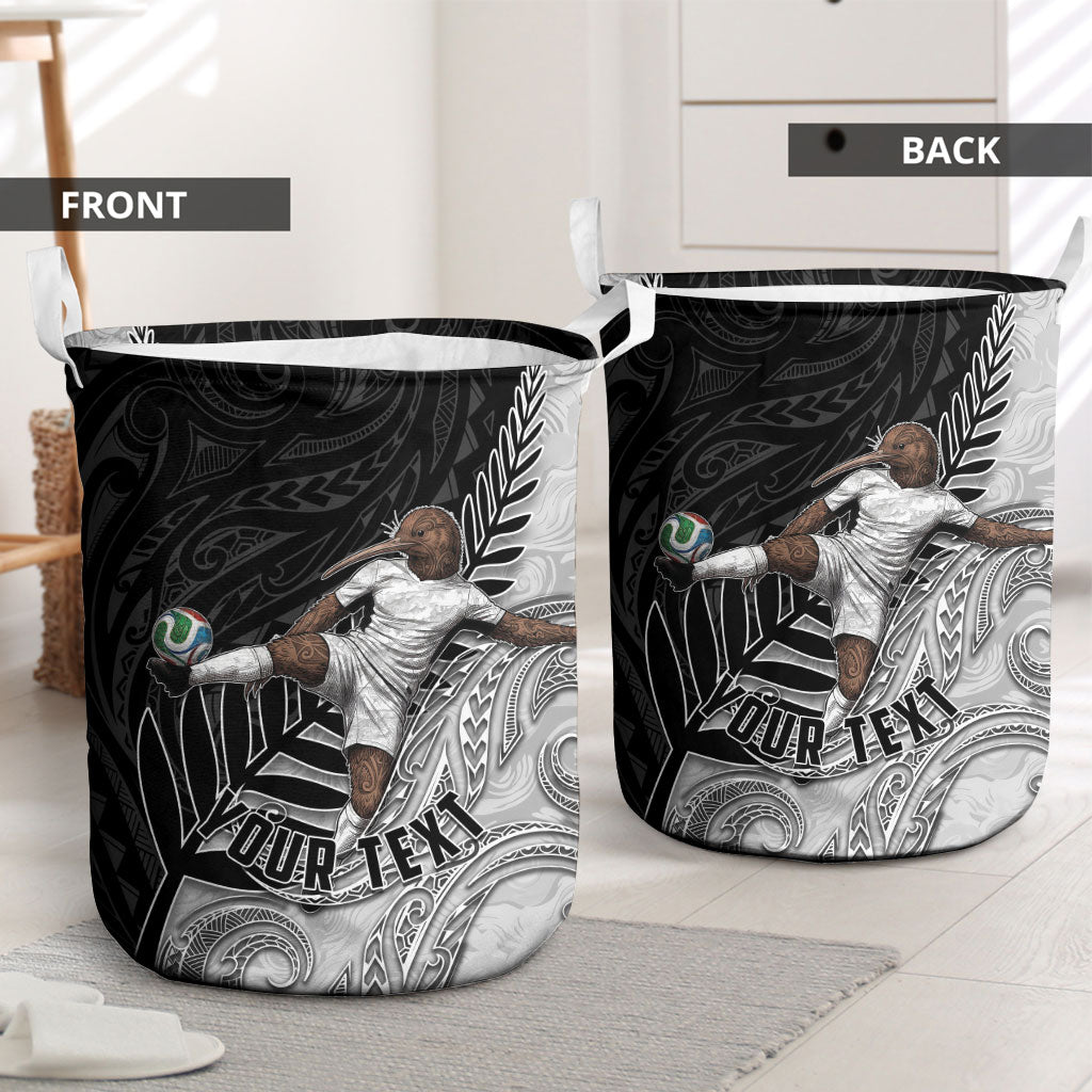 Personalized New Zealand Football Laundry Basket Kiwi Mascot with Silver Fern - Maori Tribal Tattoo Art TS04 - Polynesian Pride
