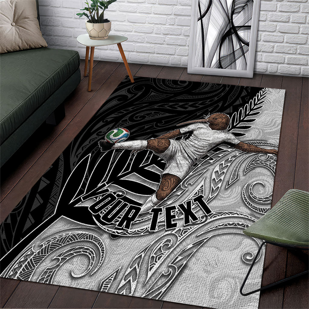 Personalized New Zealand Football Area Rug Kiwi Mascot with Silver Fern - Maori Tribal Tattoo Art
