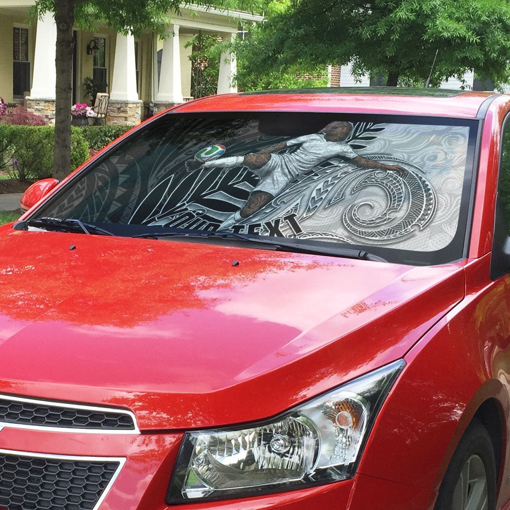 Personalized New Zealand Football Auto Sun Shade Kiwi Mascot with Silver Fern - Maori Tribal Tattoo Art TS04 - Polynesian Pride