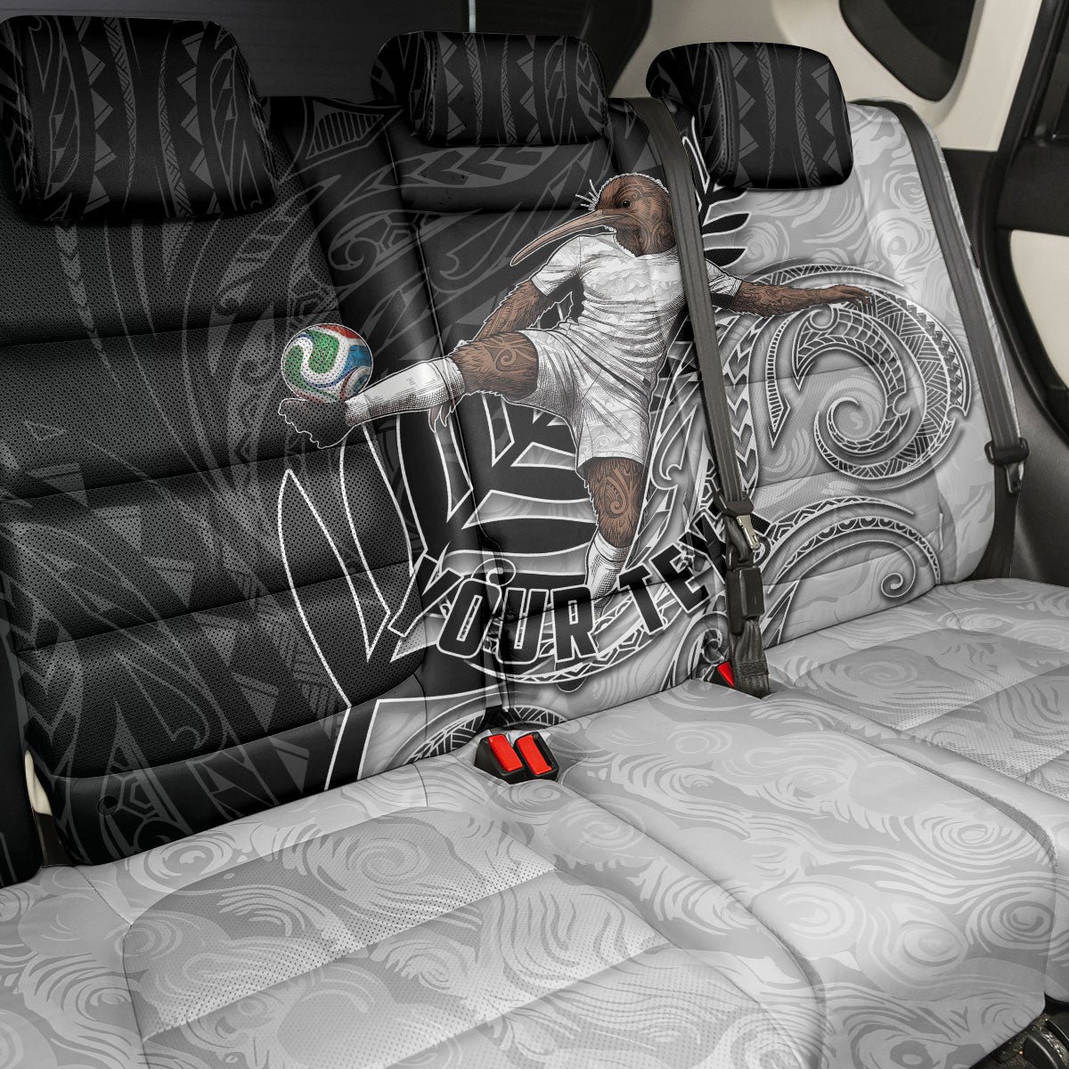 Personalized New Zealand Football Back Car Seat Cover Kiwi Mascot with Silver Fern - Maori Tribal Tattoo Art TS04 - Polynesian Pride