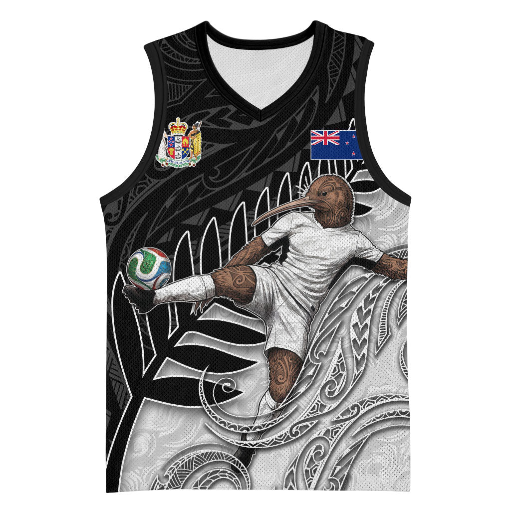 Personalized New Zealand Football Basketball Jersey Kiwi Mascot with Silver Fern - Maori Tribal Tattoo Art TS04 Unisex Black White - Polynesian Pride