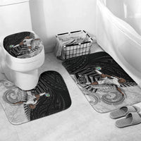 Personalized New Zealand Football Bathroom Set Kiwi Mascot with Silver Fern - Maori Tribal Tattoo Art TS04 Mat Set Only (3 pcs) One Size Black White - Polynesian Pride