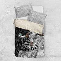 Personalized New Zealand Football Bedding Set Kiwi Mascot with Silver Fern - Maori Tribal Tattoo Art TS04 US Twin 172cm x 218cm Black White - Polynesian Pride