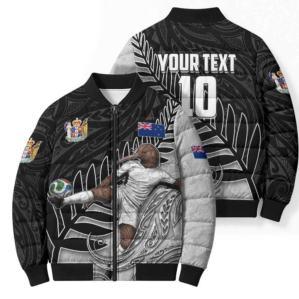 Personalized New Zealand Football Bomber Puffer Jacket Kiwi Mascot with Silver Fern - Maori Tribal Tattoo Art TS04 - Polynesian Pride