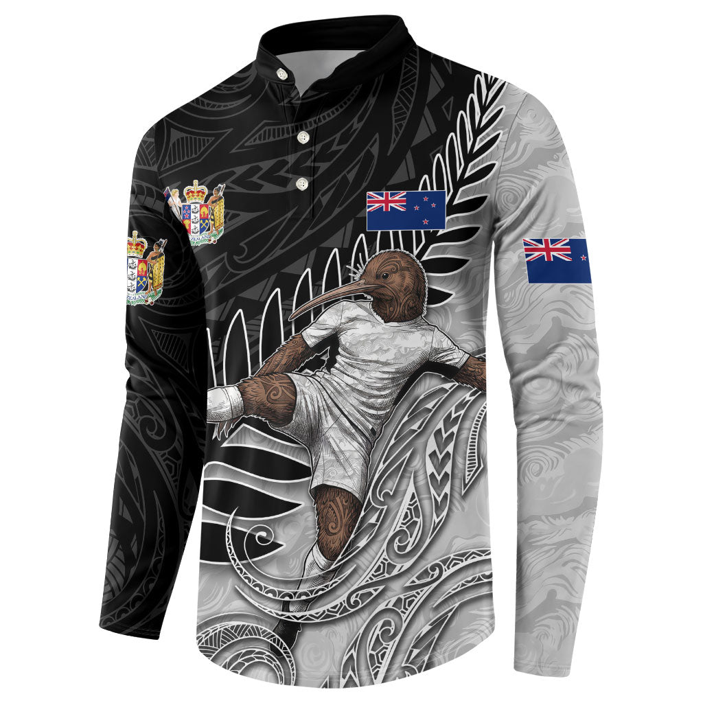 Personalized New Zealand Football Button Sweatshirt Kiwi Mascot with Silver Fern - Maori Tribal Tattoo Art TS04 - Polynesian Pride