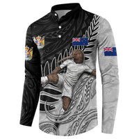 Personalized New Zealand Football Button Sweatshirt Kiwi Mascot with Silver Fern - Maori Tribal Tattoo Art TS04 - Polynesian Pride