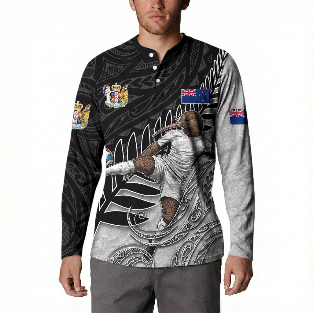 Personalized New Zealand Football Button Sweatshirt Kiwi Mascot with Silver Fern - Maori Tribal Tattoo Art TS04 - Polynesian Pride