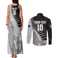 Personalized New Zealand Football Couples Matching Tank Maxi Dress and Long Sleeve Button Shirt Kiwi Mascot with Silver Fern - Maori Tribal Tattoo Art TS04 - Polynesian Pride