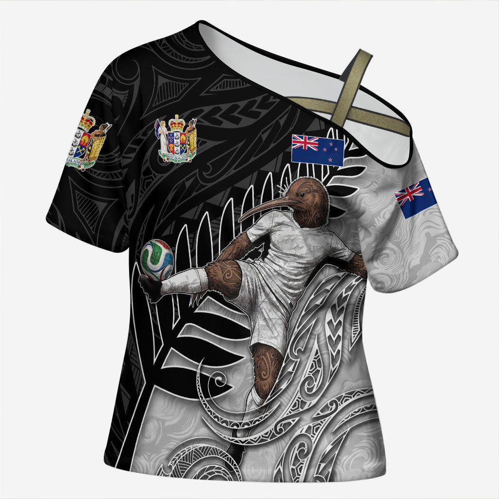 Personalized New Zealand Football Cross Shoulder Shirt Kiwi Mascot with Silver Fern - Maori Tribal Tattoo Art