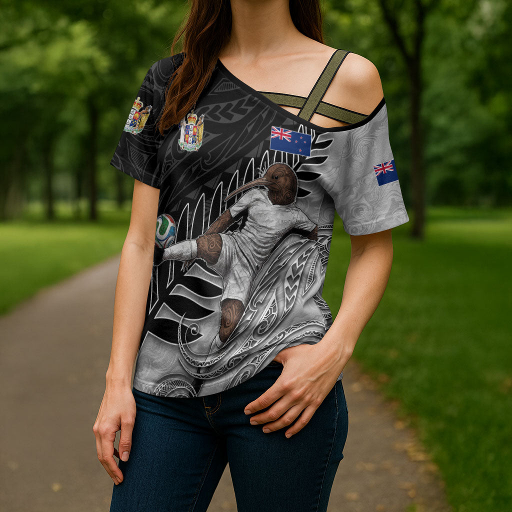 Personalized New Zealand Football Cross Shoulder Shirt Kiwi Mascot with Silver Fern - Maori Tribal Tattoo Art TS04 - Polynesian Pride