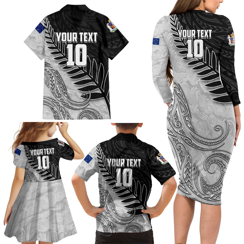 Personalized New Zealand Football Family Matching Long Sleeve Bodycon Dress and Hawaiian Shirt Kiwi Mascot with Silver Fern - Maori Tribal Tattoo Art TS04 - Polynesian Pride