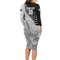 Personalized New Zealand Football Family Matching Long Sleeve Bodycon Dress and Hawaiian Shirt Kiwi Mascot with Silver Fern - Maori Tribal Tattoo Art TS04 - Polynesian Pride