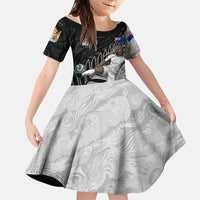 Personalized New Zealand Football Family Matching Mermaid Dress and Hawaiian Shirt Kiwi Mascot with Silver Fern - Maori Tribal Tattoo Art TS04 Daughter's Dress Black White - Polynesian Pride