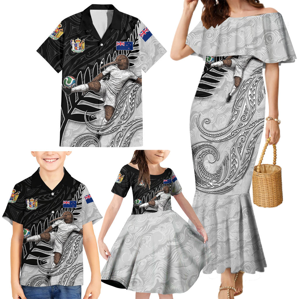 Personalized New Zealand Football Family Matching Mermaid Dress and Hawaiian Shirt Kiwi Mascot with Silver Fern - Maori Tribal Tattoo Art TS04 - Polynesian Pride