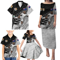 Personalized New Zealand Football Family Matching Puletasi and Hawaiian Shirt Kiwi Mascot with Silver Fern - Maori Tribal Tattoo Art TS04 - Polynesian Pride