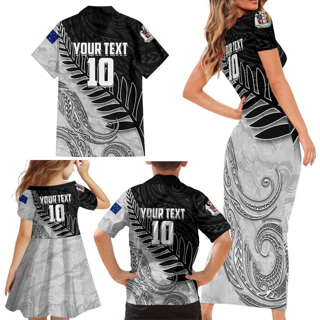 Personalized New Zealand Football Family Matching Short Sleeve Bodycon Dress and Hawaiian Shirt Kiwi Mascot with Silver Fern - Maori Tribal Tattoo Art TS04 - Polynesian Pride