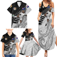 Personalized New Zealand Football Family Matching Summer Maxi Dress and Hawaiian Shirt Kiwi Mascot with Silver Fern - Maori Tribal Tattoo Art TS04 - Polynesian Pride