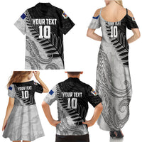 Personalized New Zealand Football Family Matching Summer Maxi Dress and Hawaiian Shirt Kiwi Mascot with Silver Fern - Maori Tribal Tattoo Art TS04 - Polynesian Pride