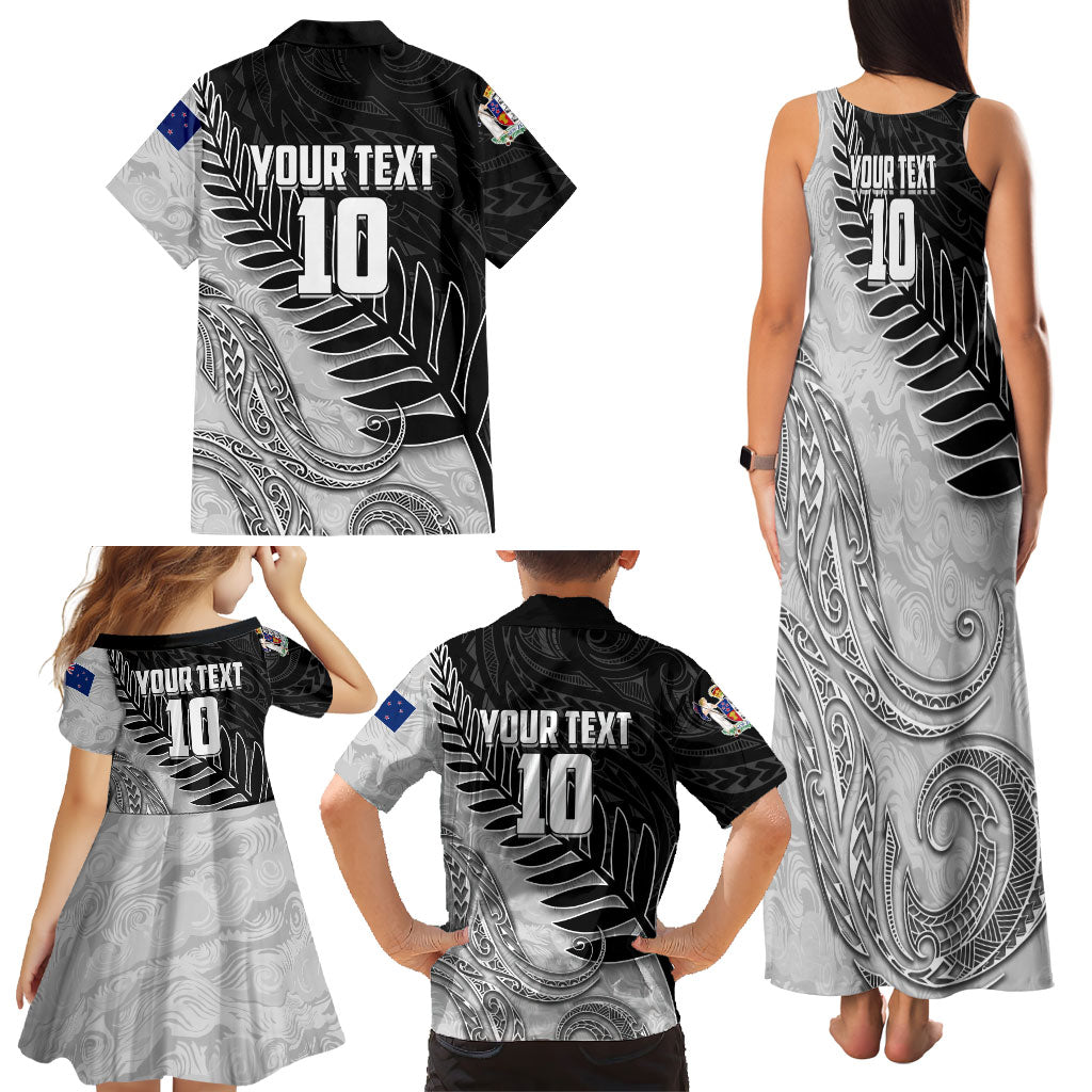 Personalized New Zealand Football Family Matching Tank Maxi Dress and Hawaiian Shirt Kiwi Mascot with Silver Fern - Maori Tribal Tattoo Art TS04 - Polynesian Pride